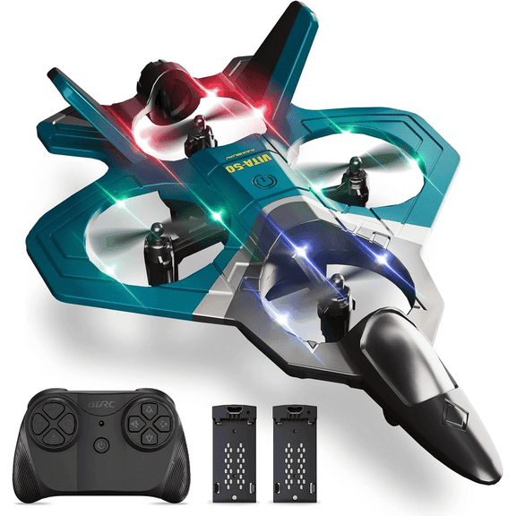 Foam Drone RC Airplane for Kids and Beginners, Remote Control Plane Fighter Jet with Light, Auto Hovering, 360° Flip and 2 Batteries (15 Mins)