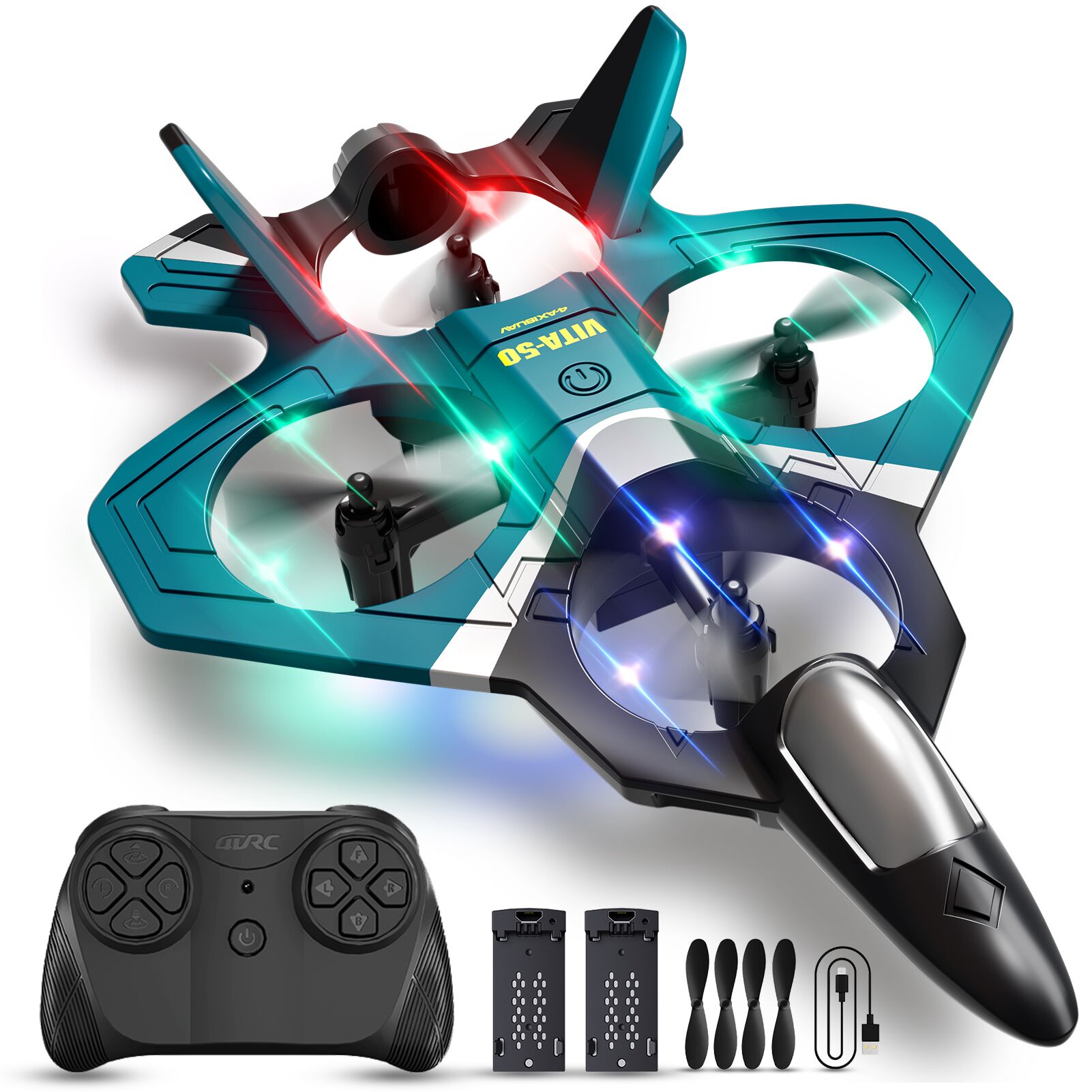 Avión RC de espuma para niños y principiantes, avión de combate teledirigido con luz, flotación automática, giro de 360° y dron para niños y adultos de 8-16 años