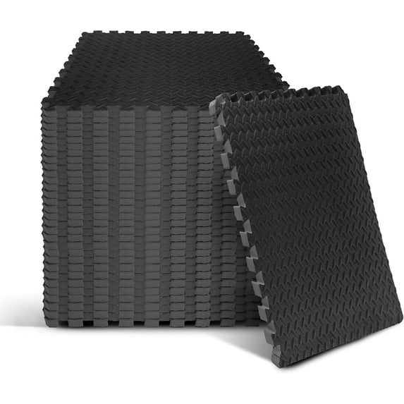 YES4ALL 30 Titles EVA Foam Interlocking Mats - Black - 3/4" Thick, 120 Square Feet