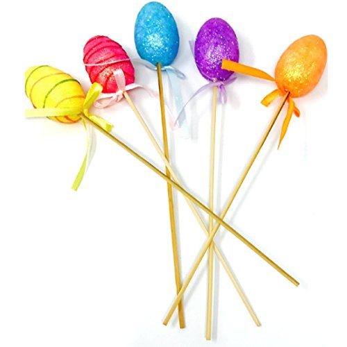Foam Easter Craft Egg Picks 2 Pack (10) Glittered Assorted Colors Happy Easter Decoration Basket Filler Spring Yard