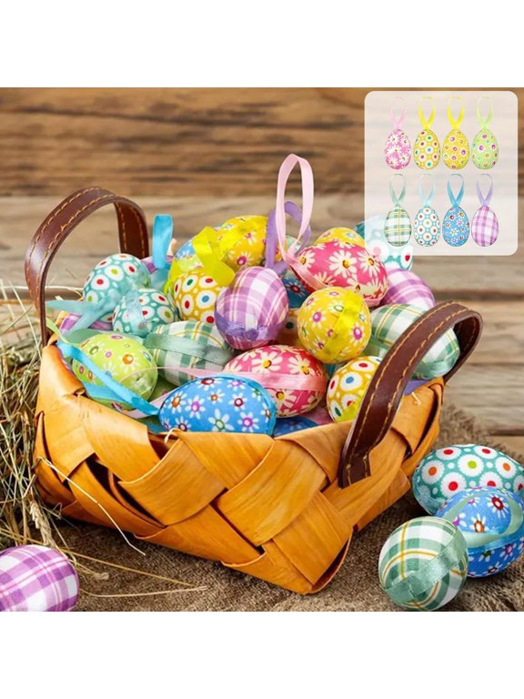 Set of 8 Easter Foam Filled Eggs 1.57 x 2.36 Inch Colorful Decorative Foam Egg Ornaments for Spring Holiday Party Crafts