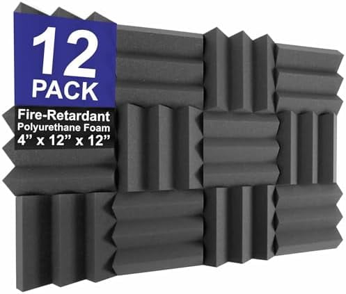Foam Factory Inc 12 Pack Charcoal Color Acoustic Foam Panel Studio Soundproofing Wedge Wall Tiles 12 X 12 X 4