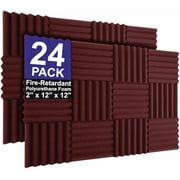 Foam Factory Inc 24 Pack Color Acoustic Foam Panel Studio Soundproofing Wedge Wall Tiles 12” X 12” X 2” (Burgundy)