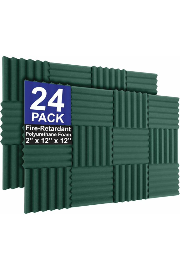 Foam Factory Inc 24 Pack Color Acoustic Foam Panel Studio Soundproofing Wedge Wall Tiles 12” X 12” X 2” (Forest Green)