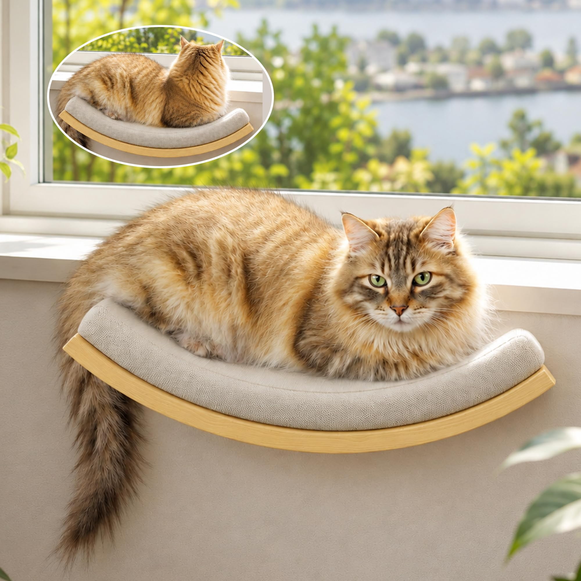 Foam/Felt-Wood 1 Curved Bed Cat Wall Mounted Perch Shelf