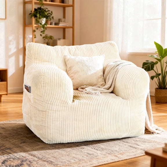 Foam Filled Bean Bag Chair, Plush Corduroy Lazy Sofa