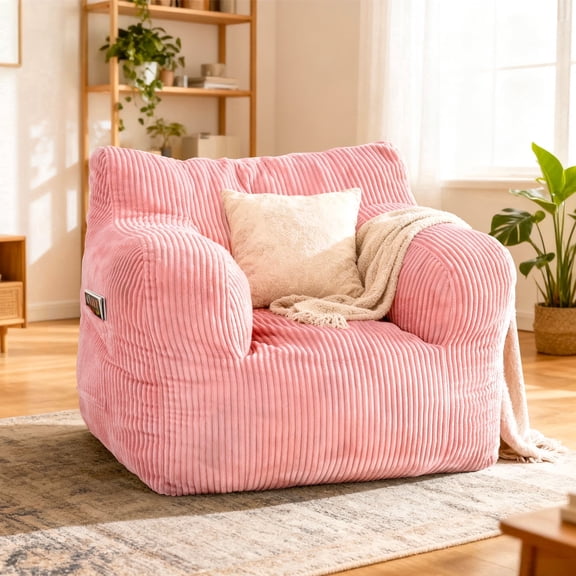 Foam Filled Bean Bag Chair, Plush Corduroy Lazy Sofa