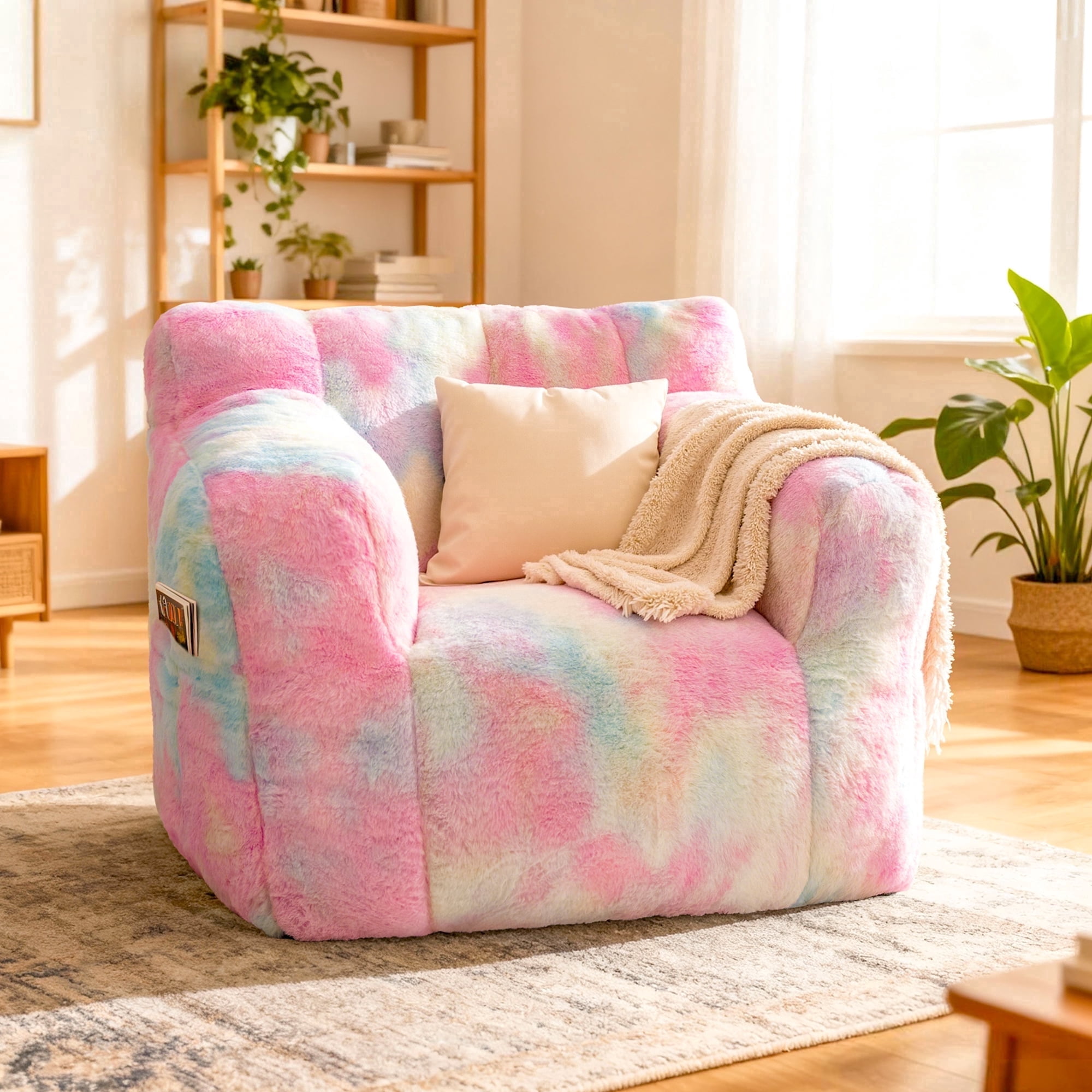 Foam Filled Bean Bag Chair, Plush Corduroy Lazy Sofa