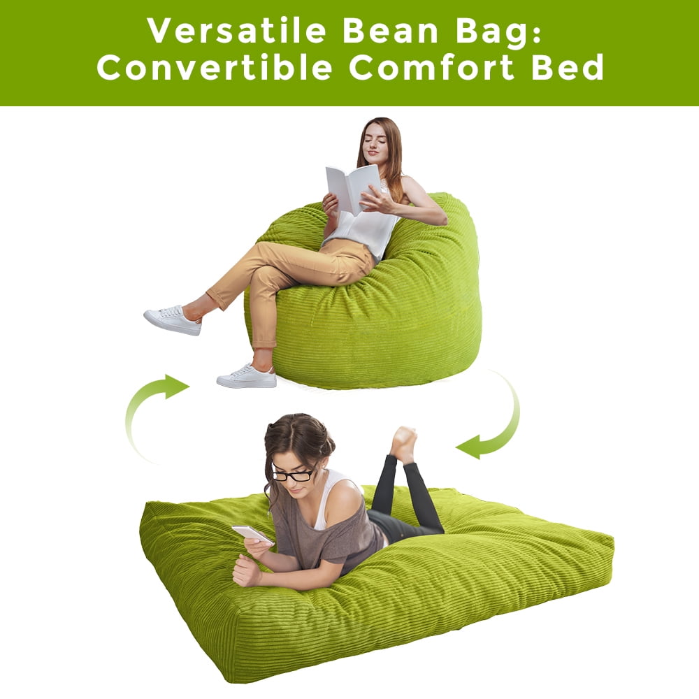 Foam Filled Bean Bag Chair with Corduroy Cover,Convertible Bean Bag ...