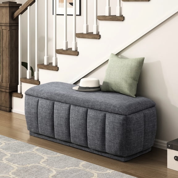 Foam Filled Gray Storage Bench With Plywood Support 18" Wide Frame And Cushioned Seat