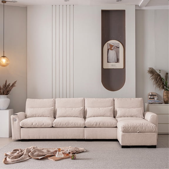 Foam Filled L - Shaped Sofa | Sofa with Cup Holder and USB for Low - Power Devices | Relaxed Seating in Living Room