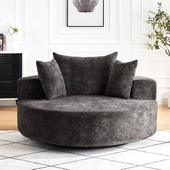 Black Single Swivel Chair with Backrest Pillow / Enhance Comfort in Relaxing