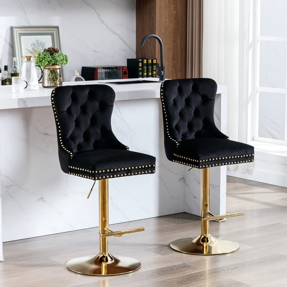 Foam - Filled Velvet - 27 - 35 Inch Height Adjustment - Kitchen and Pub Use - Set of 2 for Use
