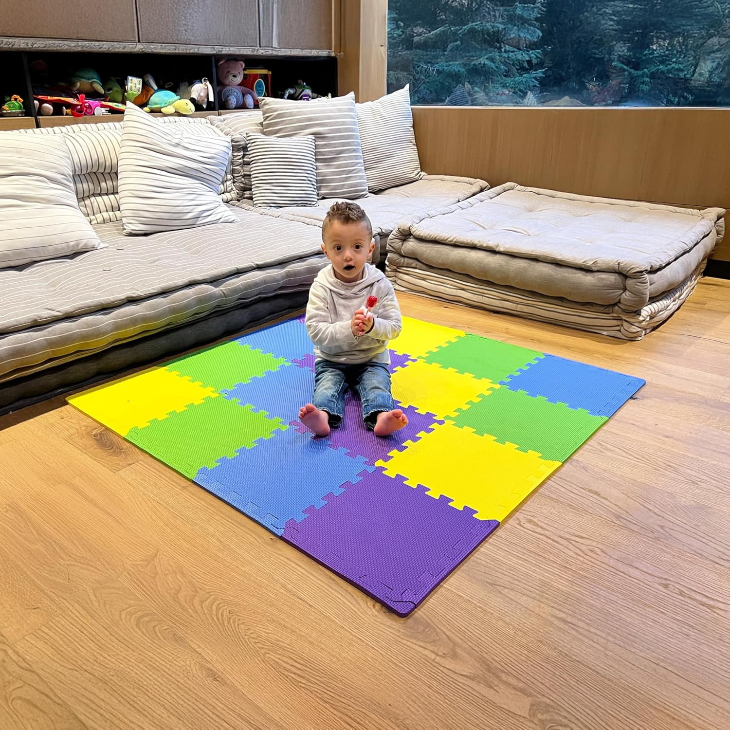 Foam Floor Tiles for Kids - Non-Toxic Comfortable Baby Play Mat and Interlocking Foam Tiles, Fits with 50x50 Playpen Mat for Crawling & Development, Soft Play Mat for Babies 6-12 Months