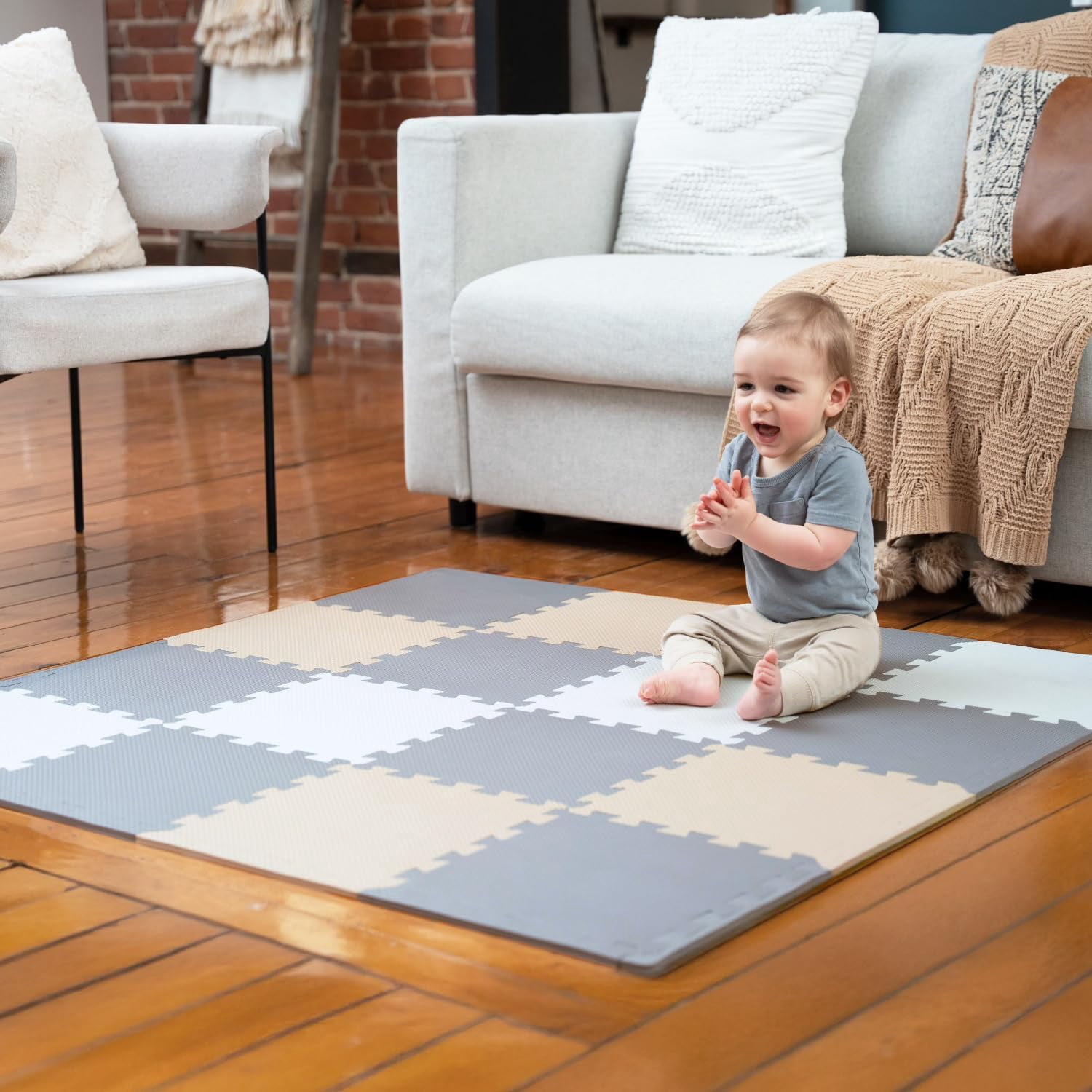Foam Floor Tiles for Kids - Non-Toxic Comfortable Baby Play Mat and Interlocking Foam Tiles, Fits with 50x50 Playpen Mat for Crawling & Development, Soft Play Mat for Babies 6-12 Months