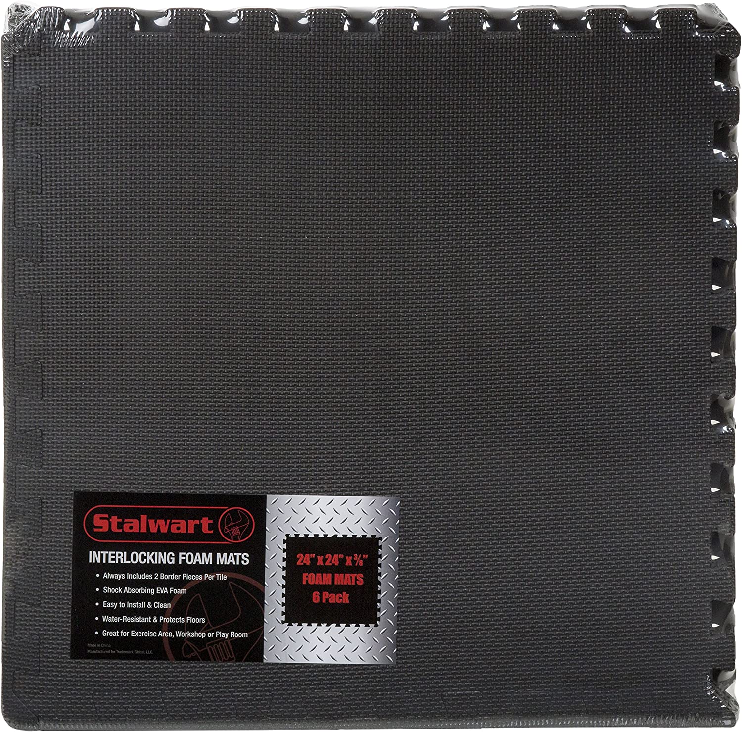 Foam Flooring Tiles – 24-Pack Interlocking EVA Foam Pieces – Non-Toxic Floor Padding for Playroom, Gym, or Basement by Stalwart (Black)