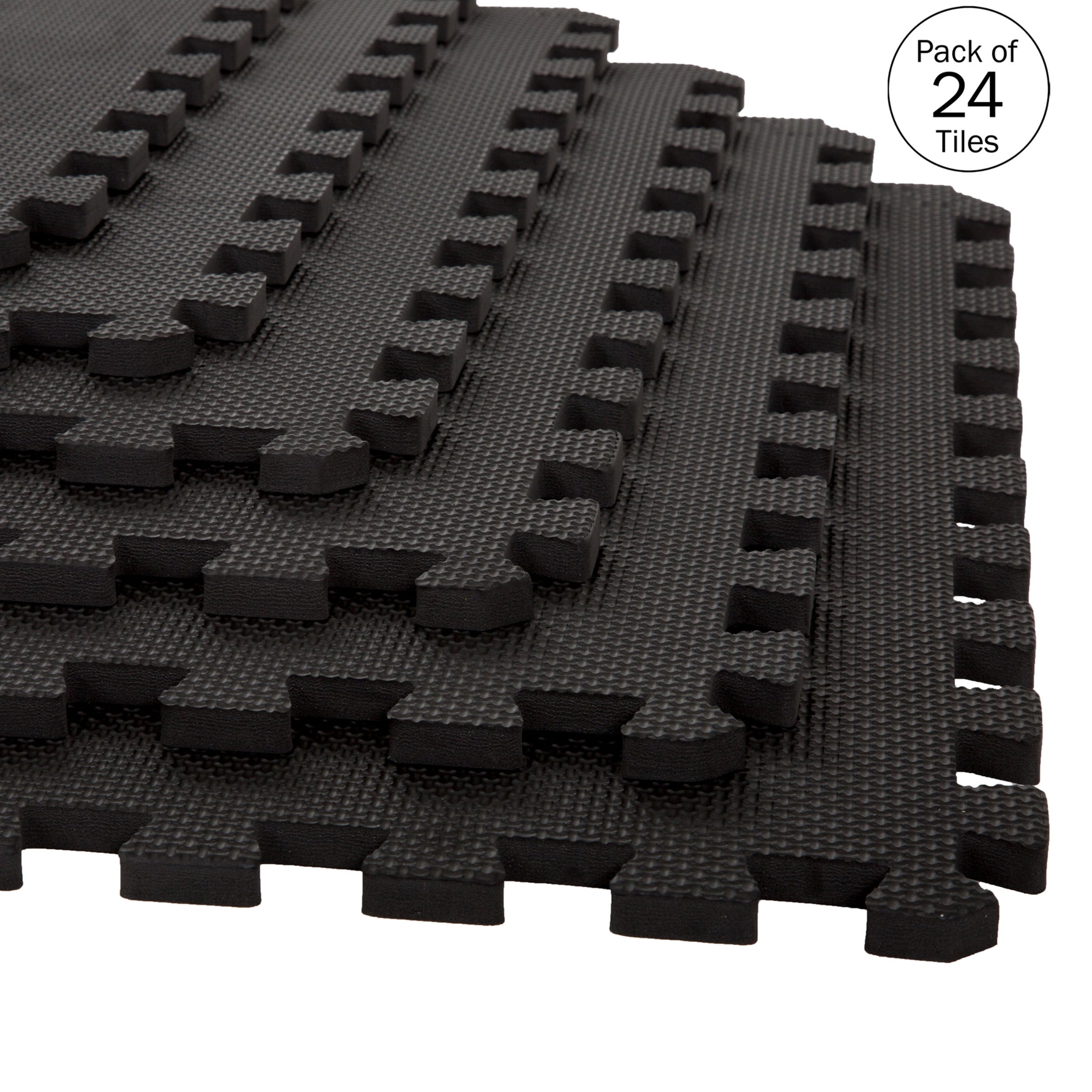 Foam Flooring Tiles – 24-Pack Interlocking EVA Foam Pieces – Non-Toxic Floor Padding for Playroom, Gym, or Basement by Stalwart (Black)