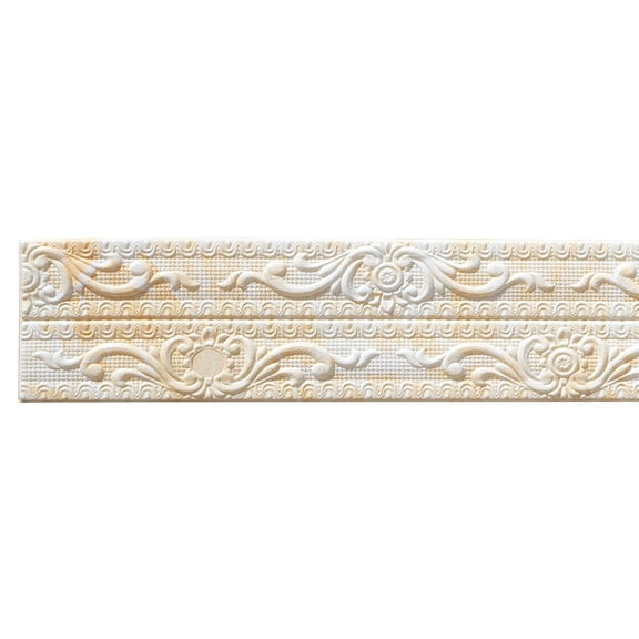 Foam Flower Wallpaper Border – Self Adhesive Wall Edging Strip – 3D Embossed Floral Pattern for Nursery and Bedroom Decor (Gold White)