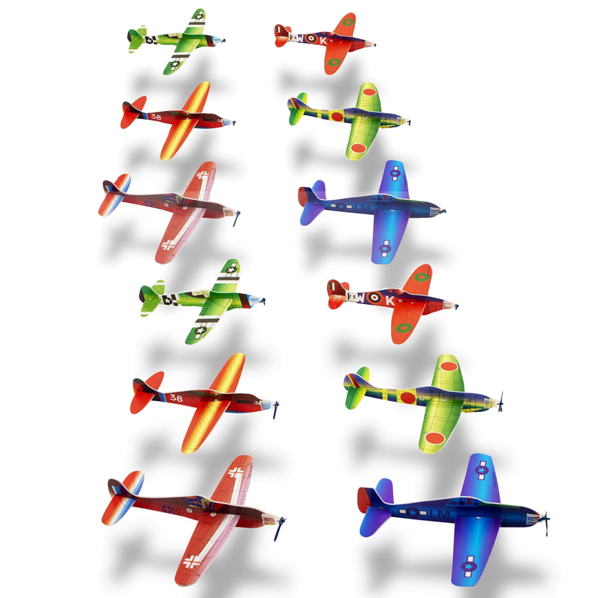 TREASUREGURUS Foam Flying Toy Prop Airplanes 12 Pc Set Glider Planes Birthday Party Gift Bag Filler