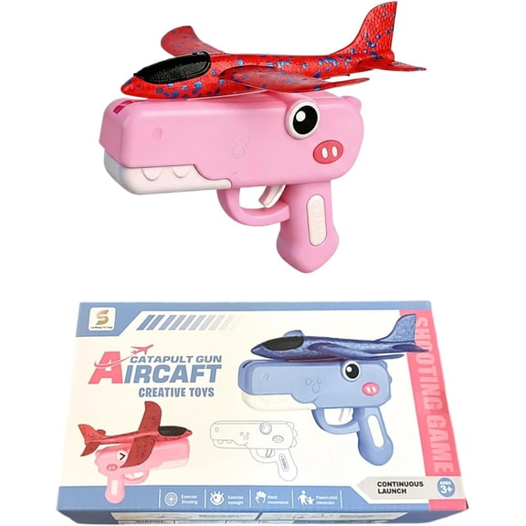 Foam Glider Airplane Launcher, Mechanical Catapult Gun with Foldable Wings, Outdoor Flying Aircraft for Teens & Adults(Pink)