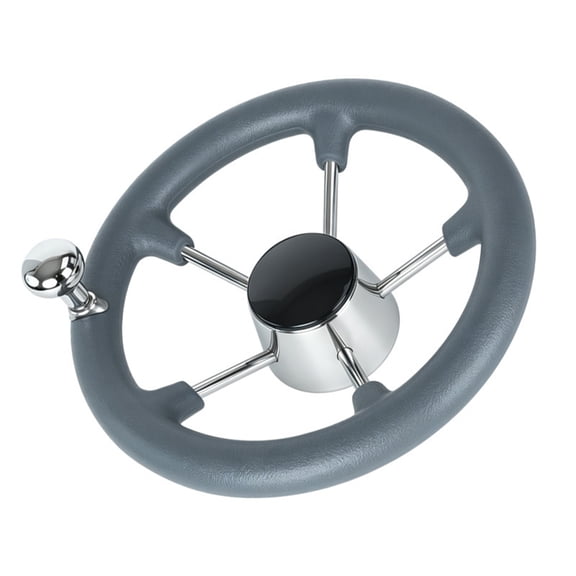 Foam Grip Boat Steering Wheel Gray 5 Spoke Helm Assembly, Metal Support Design, Textured Outer Hold for Replacement Tasks and Dockside Upkeep