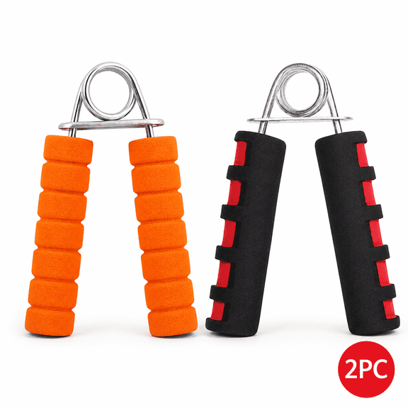 Foam Grip Strength Trainer 2-Pack Hand Exercise Tool Steel Core Hand Gripper with Soft Sponge Handle, Portable Finger Wrist Training Equipment for Daily Use, Orange Black
