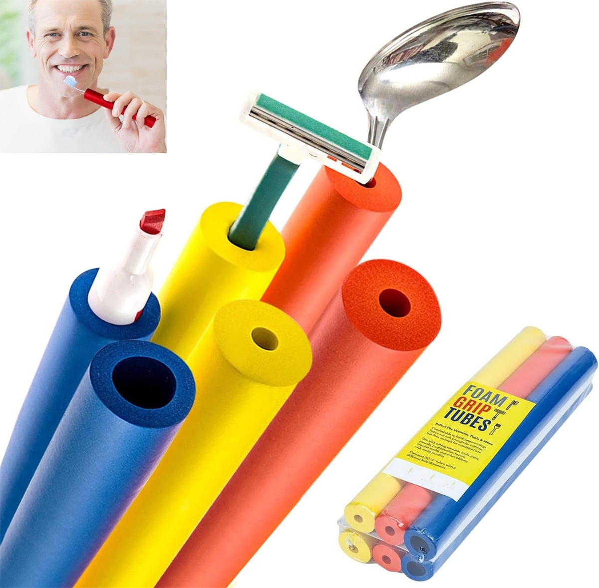 Foam Grip Tubing,Tutuviw 6 Pcs Adaptive Utensils Grip Tubing,3Colors/Sizes Foam Tubing,Larger Grip Pipe Tool,Built up Grip Aid for Utensils,Tools and Pens for Elderly,Disabled,Arthritic