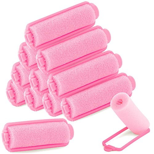Foam Hair Roller Set,Heatless Hair Curlers to Sleep In,Self-Fastening,Soft Wave Curlers for Short and Medium Hair,Pink,12 Pieces