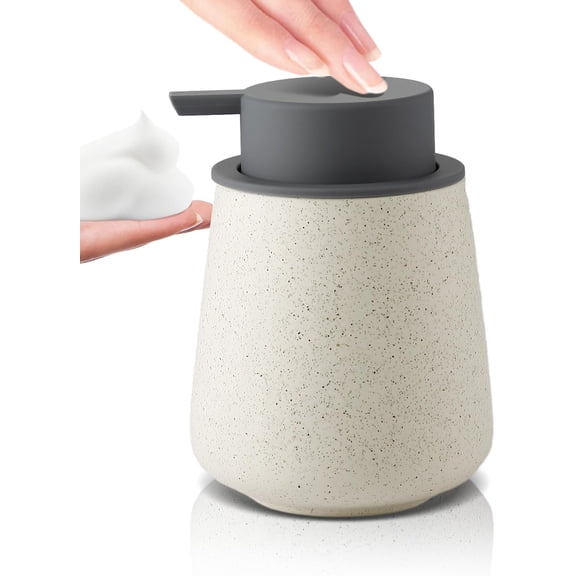 Foam Hand Soap Dispenser - 12 oz Bathroom Lotion Hand Pump Dispenser, Ceramic Foaming Soap Dispenser with Grey Removable Pump for Kitchen Hand Wash Dispenser, Speckled Matte Beige