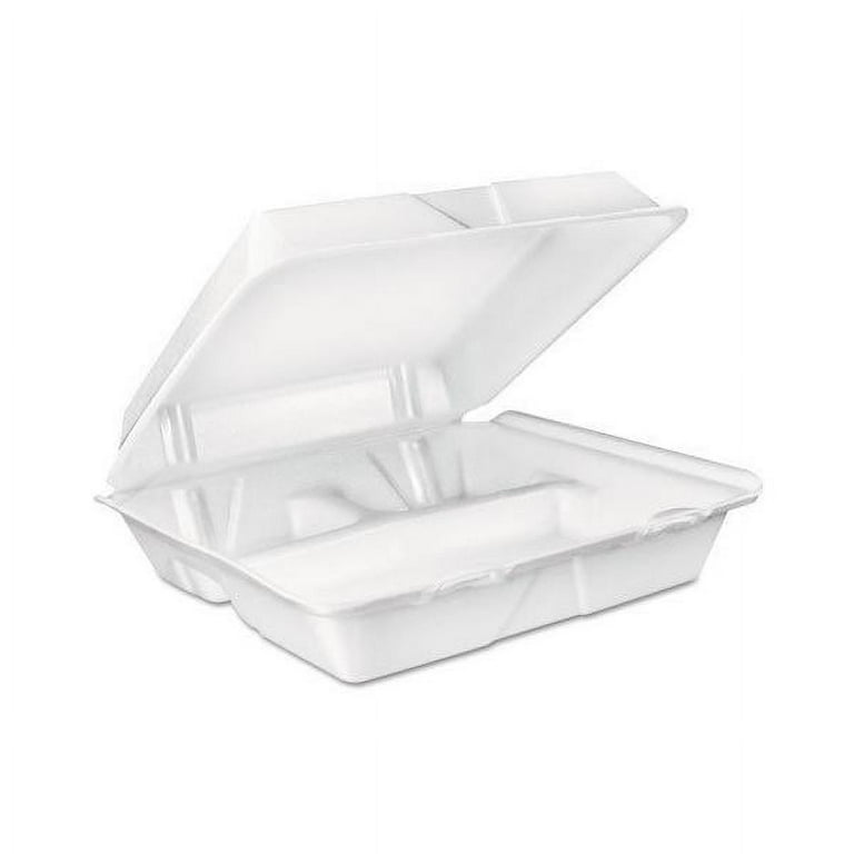Foam Hinged Lid Container, 3-Compartment, 8 oz, 9 x 9.4 x 3, White, 200/Carton Foam Hinged Lid Container, 3-Compartment, 8 oz, 9 x 9.4 x 3, White, 200/Carton