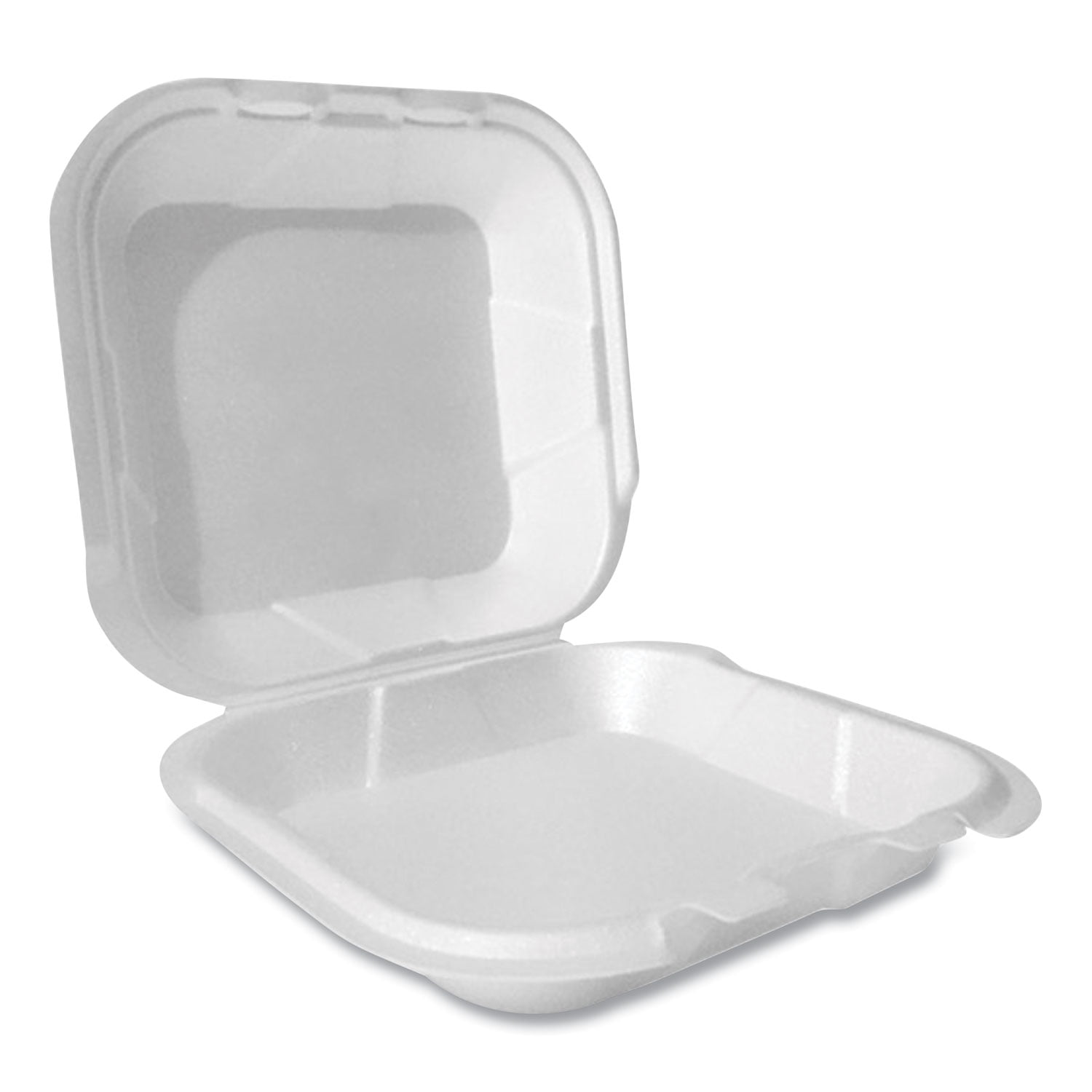 Foam Hinged Lid Container, Secure Two Tab Latch, Poly Bag, 8 x 8.56 x 2.76, White, 100/Sleeve, 2 Sleeves/Bag, 1 Bag/Pack Foam Hinged Lid Container, Secure Two Tab Latch, Poly Bag, 8 x 8.56 x 2.76, White, 100/Sleeve, 2 Sleeves/Bag, 1 Bag/Pack