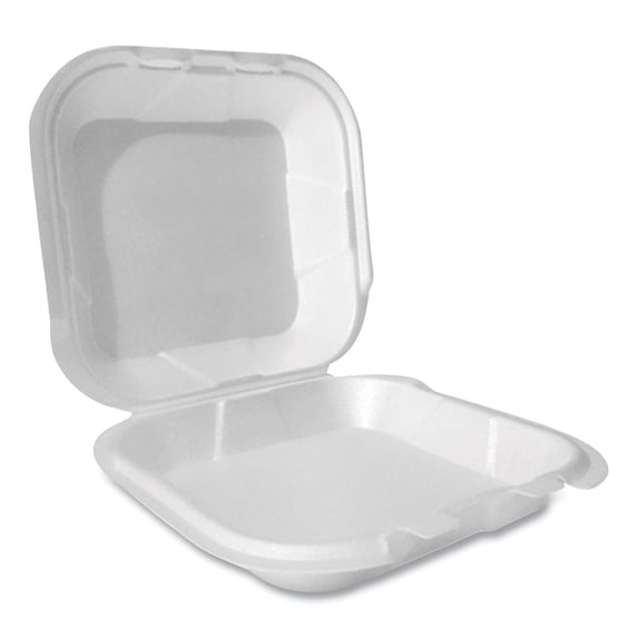 Foam Hinged Lid Container, Secure Two Tab Latch, Poly Bag, 8 X 8.56 X 2.76, White, 100/sleeve, 2 Sleeves/bag, 1 Bag/pack | Bundle of 2 Packs