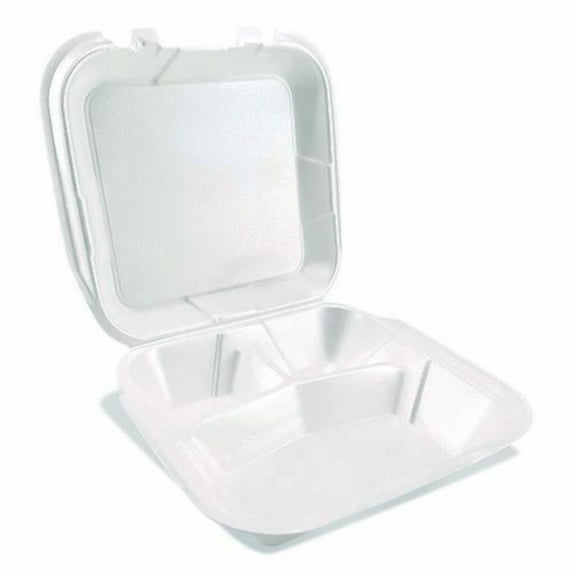 Foam Hinged Lid Containers, 3-Compartment, 9 x 9 x 3, White, Foam, 200/Carton | Bundle of 2