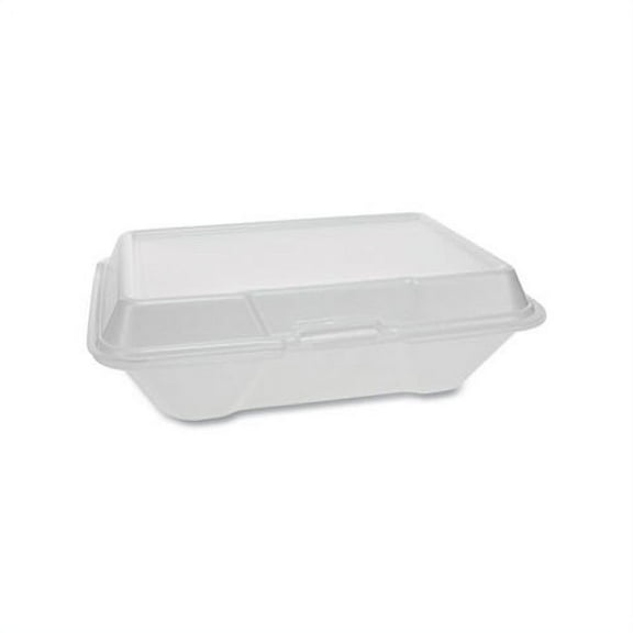 Foam Hinged Lid Containers Single Tab Lock 205 Utility, 9.19 x 6.5 x 2.75, White, 150/Carton