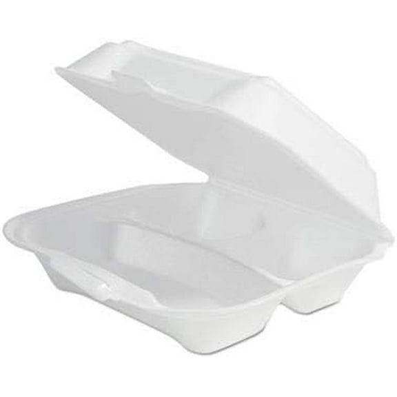 Foam Hinged Lid Hot and Cold 3-compartment container Large 9X9 White 200 count