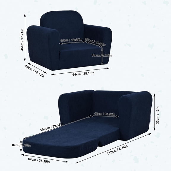 Foam Kid Sofa Chair, Simple Baby Sofa, Portable Toddler Chair with Corduroy Fabric, Folded Kids Armchair for 3 Years Playroom or Bedroom (Blue)