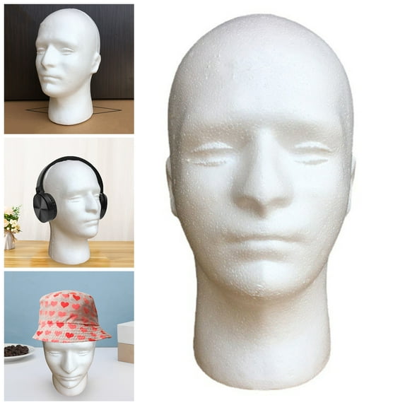 Foam Man Mannequin Head for Wigs Hats Scarf Lightweight Display Stand DIY Painting Salon Wig Holder -White