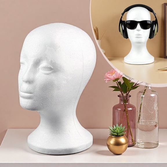 Foam Mannequin Head with Stand, White Foam Wig Display Holder for Styling, Hats, Masks & Accessories, Salon & Home Use