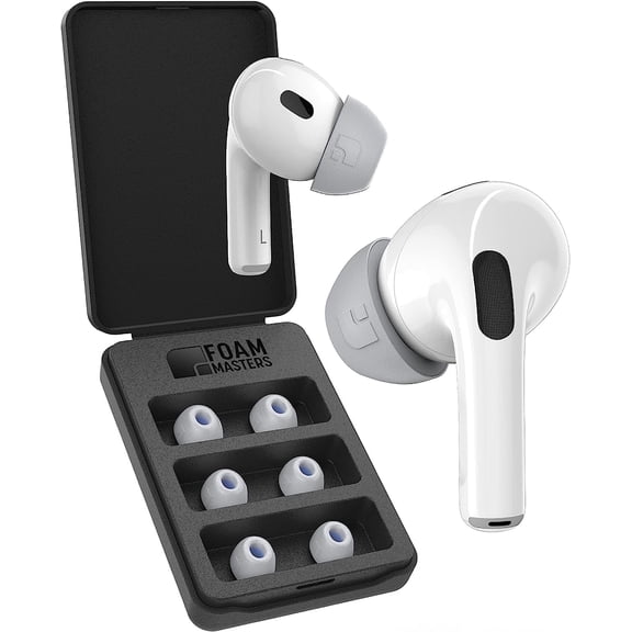 Foam Masters Memory Foam Ear Tips | 3 Pairs for 1st & 2nd Gen AirPods Pro Version | Assorted S/M/L, Gray