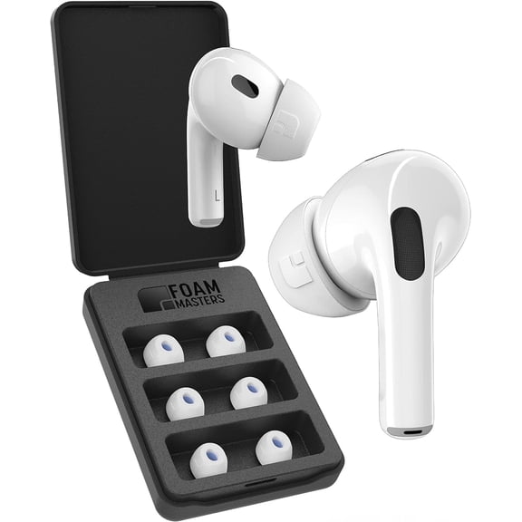 Foam Masters Memory Foam Ear Tips | 3 Pairs for 1st & 2nd Gen AirPods Pro Version | Assorted S/M/L, White