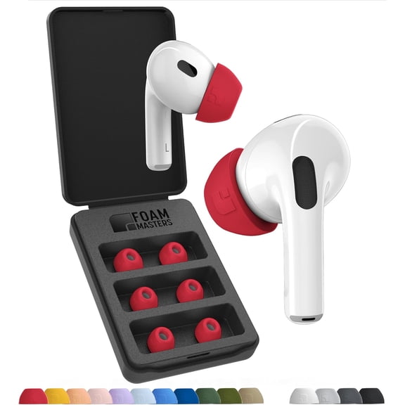 Foam Masters Ultra-Premium Memory Foam Ear Tips for AirPods Pro 3rd Gen (2025) | 3 Pairs | New Ver. | Secure Fit | Super Comfort | Better Noise Cancel | Replacement Buds (Medium, Red)