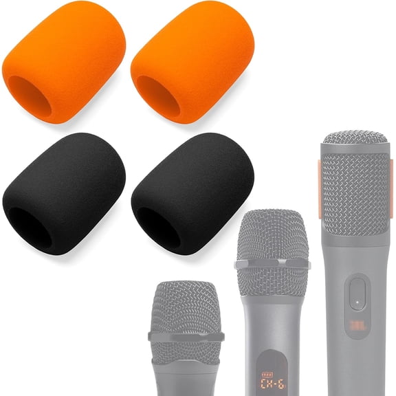 Foam Mic Cover Compatible with JBL PartyBox Wireless Mic Microphones, Wireless Two Microphone System, PartyBox Mic 100, Karaoke Microphone Sponge Windscreen Pop Filter 4-Pack, Orange Black