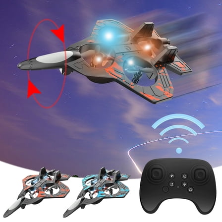 Foam Mini RC Stunt Fighter Toy - Four-Wheel Drive Aircraft with LED Lights, Remote Control Helicopter Desktop Toy, Small Gift, Indoor Play Vehicle, Fun RC Aircraft for Birthday, 10*7.1*2in, Red
