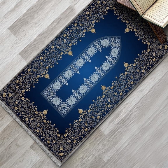Foam Padded Prayer Mat, Muslim Prayer Rug, Anti-Slip Designer Sejadah 612 Blue 80x135 cm