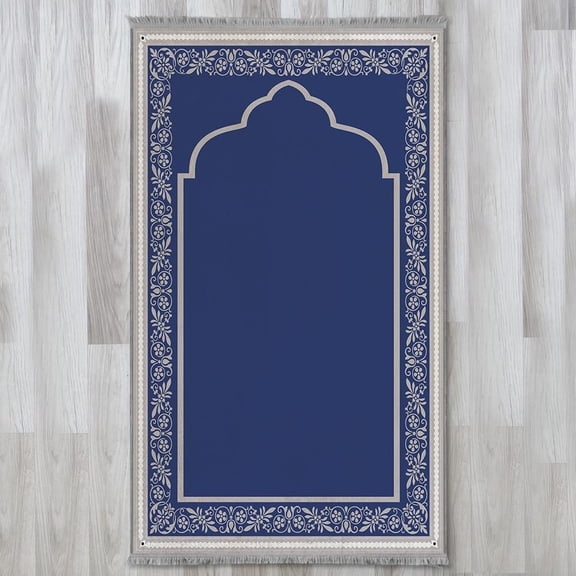 Foam Padded Prayer Mat, Muslim Prayer Rug, Anti-Slip Designer Sejadah 801 Blue 80x135 cm