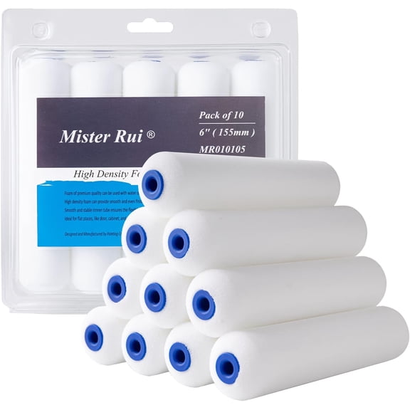 Foam Paint Roller, 10 Pack, 6 Inch Foam Roller, High Density Foam Roller Paint, Mini Foam Paint Roller 6 Inch, Use with All Paints, Painting in Smooth Surface