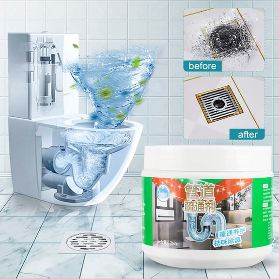 Foam Pipe Cleaner, Fast-Acting Foaming Drain Unclogger Powder for Kitchen and Bathroom, Powerful Enzyme Formula Dissolves Hair Grease and Food Waste, Deodorizing and Non-Corrosive, Drain Unclogger