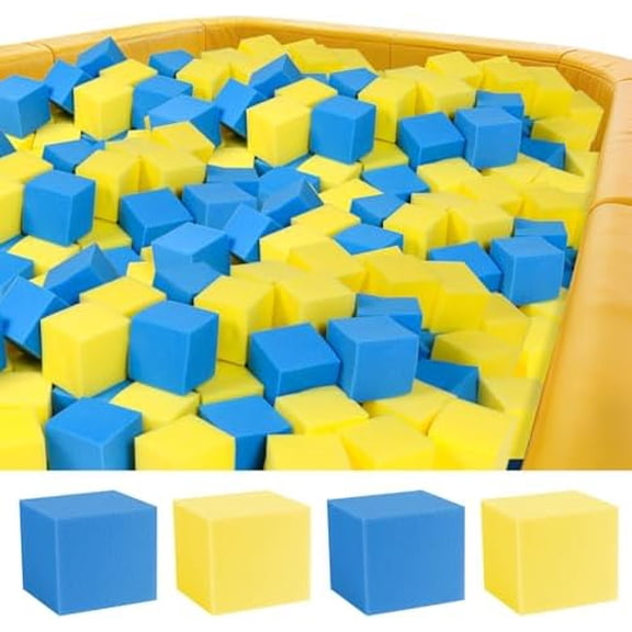Foam Pit Cubes, 24 PCS 5 Inches Gymnastics Foam Blocks Trampoline Blocks, Multi-Sport Protective Padding for Gymnastics, Trampoline, Parkour, Skate Parks & BMX - Yellow & Drak Blue