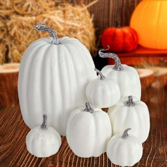 Foam Pumpkins,Outdoor Pumpkins for Porch,Pumpkins for Decorating,Halloween Decorative Pumpkin Model - Realistic Looking Simulation Ornament Good For Party(White 7pcs/Set 8"-3")