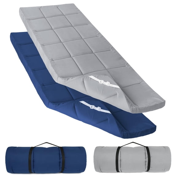 Foam Quilted Sleeping Pad Grey+Navy 30x75 Inch (Pack of 2) For Camping RV Bunk Narrow Beds
